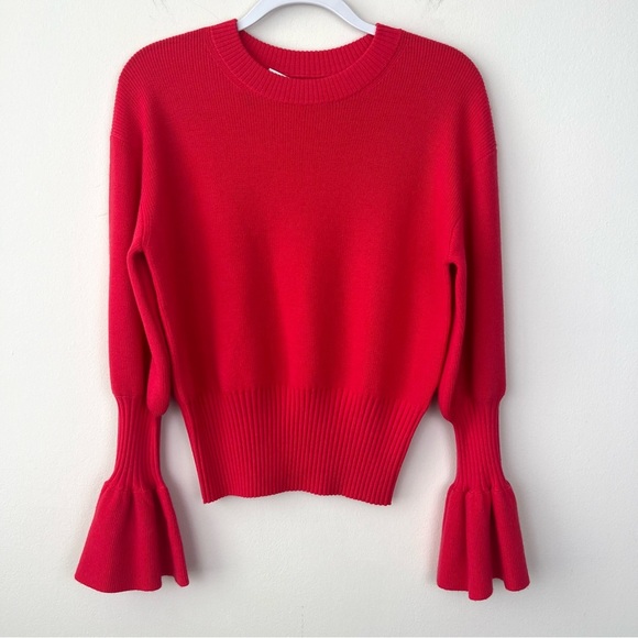 Trina Turk Merino Wool Chloe Ruffle Pullover Sweater Blouson Sleeve Bell Cuff - Picture 4 of 7